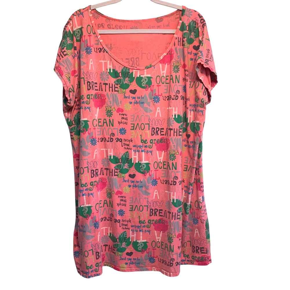 Victoria's Secret‎ Pink Eco Graphic Scoop Neck Top XL Earth Ocean Breathe Pink